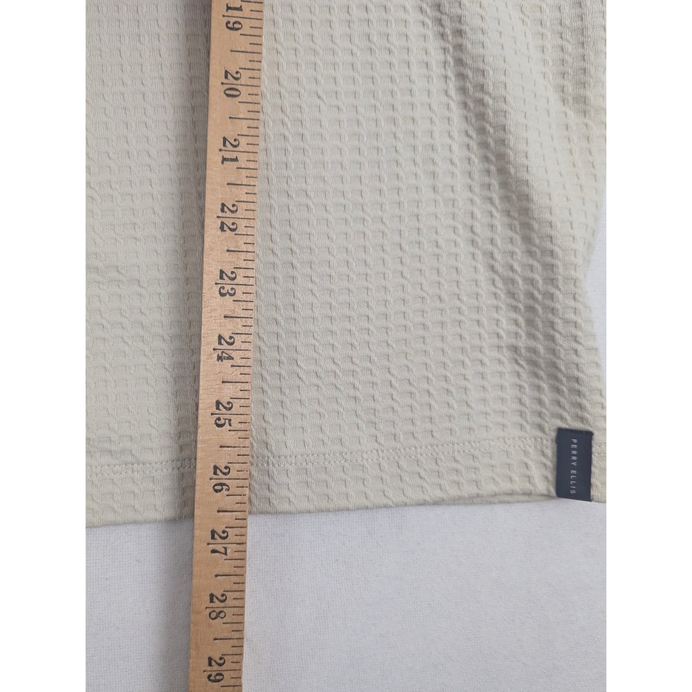 Perry Ellis Mens Waffle Knit Quarter Zip Pullover Cream Cotton Mock Neck Large - Picture 10 of 13